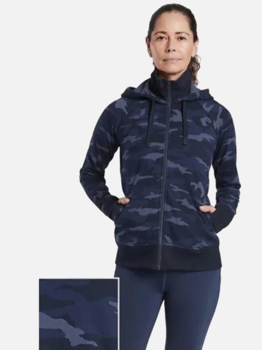 Athleta Navy Triumph Printed Zip Up Hoodie| XL